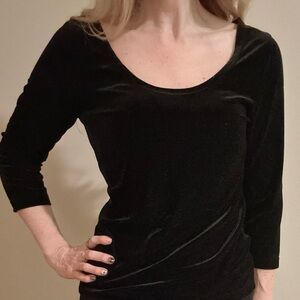 Boston Proper Black Velvet Long Sleeve Top